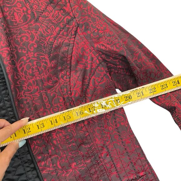 Chicos Red Black Jacquard Blazer Jacket Size O-8 Open Cardigan - Picture 6 of 11
